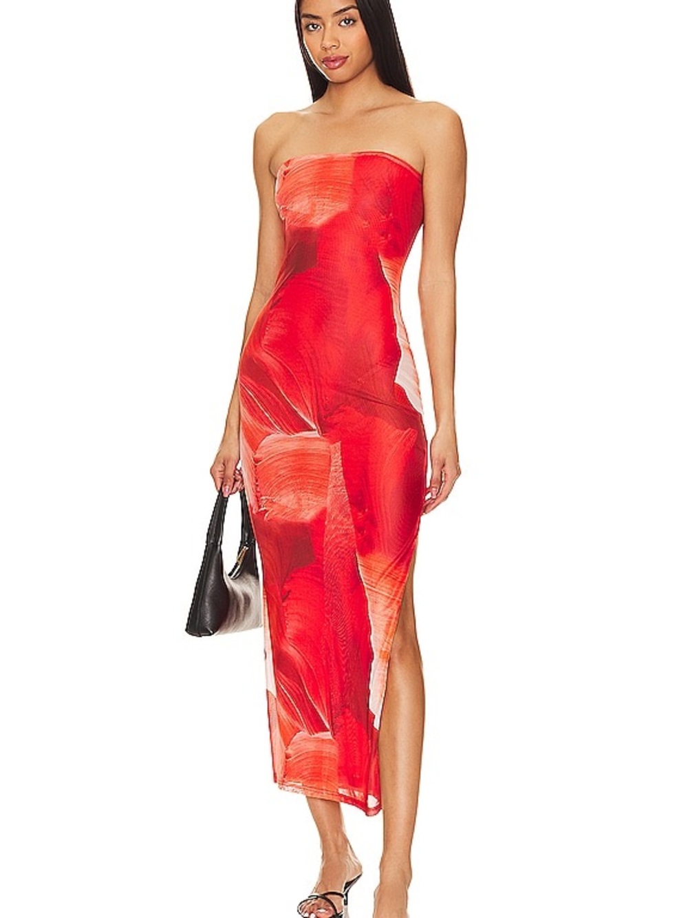 Strapless Red Abstract Print Maxi Dress
